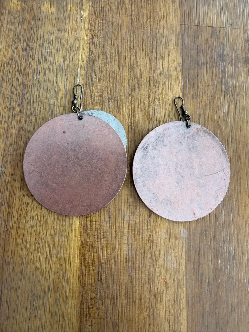 Vintage Layered Metallic Disc Drop Earrings - Silver, Bronze & Rose